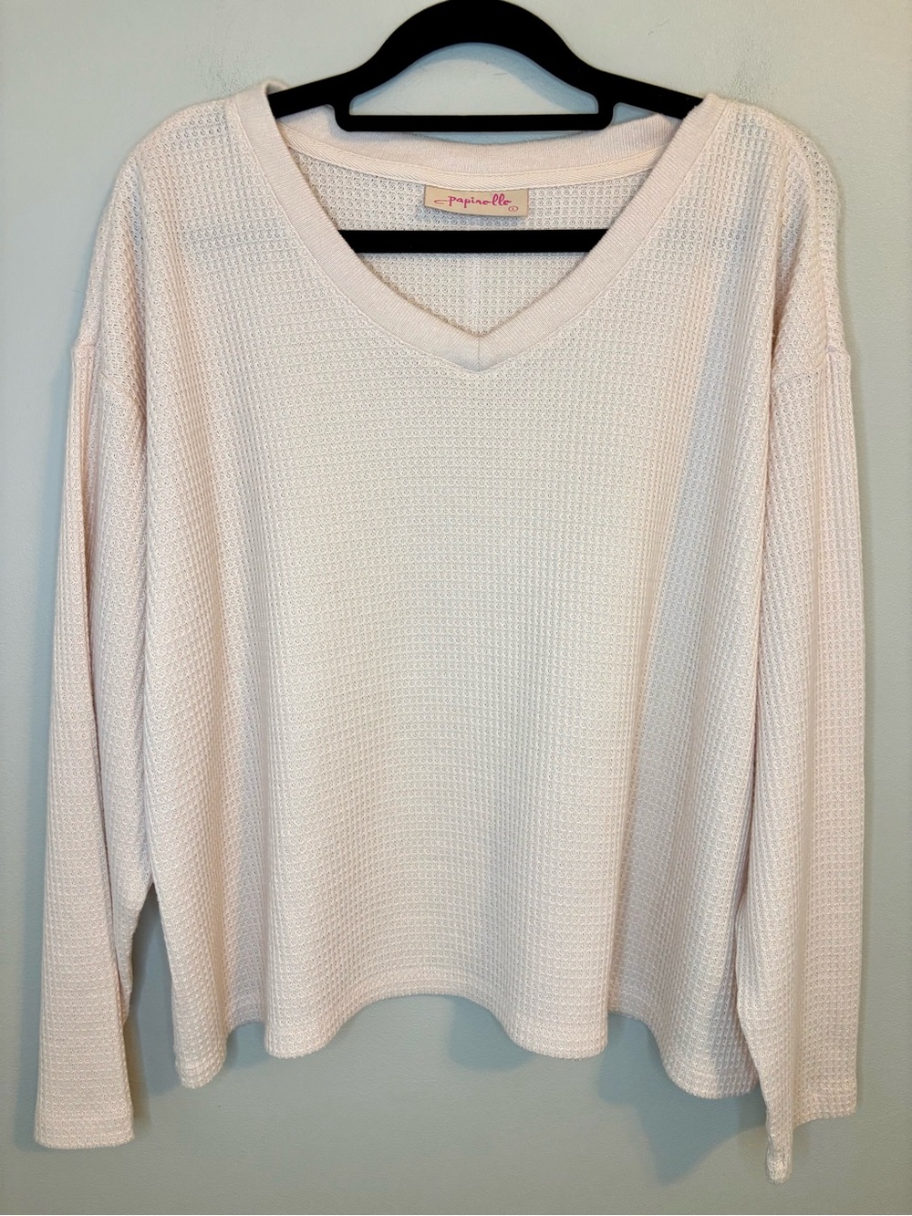 Papinelle Waffle Knit V-Neck Loungewear Sleep Top Cream Large